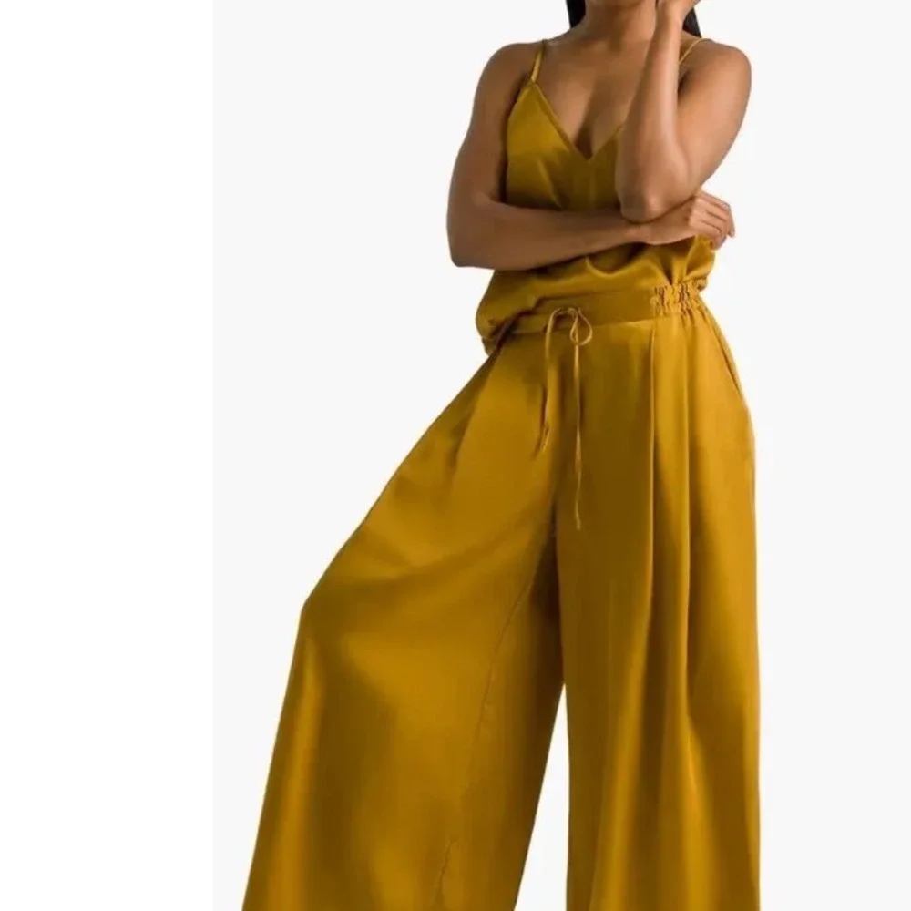 Ettitude Sateen Wide Leg Pants L/XL Camel 100% Bamboo Lyocell Pull On Casual